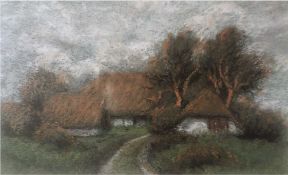 Kalt, Karl "Mecklenburger Landschaft", Öl/ Pastell, unsign., 10x16 cm, im Passepartout hinter Glas