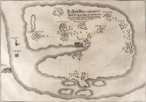 Karte "Insel Poel nahe bei der Stadt Wismar 1675", Planansicht, Kupferstich aus Merian aus Theatrum