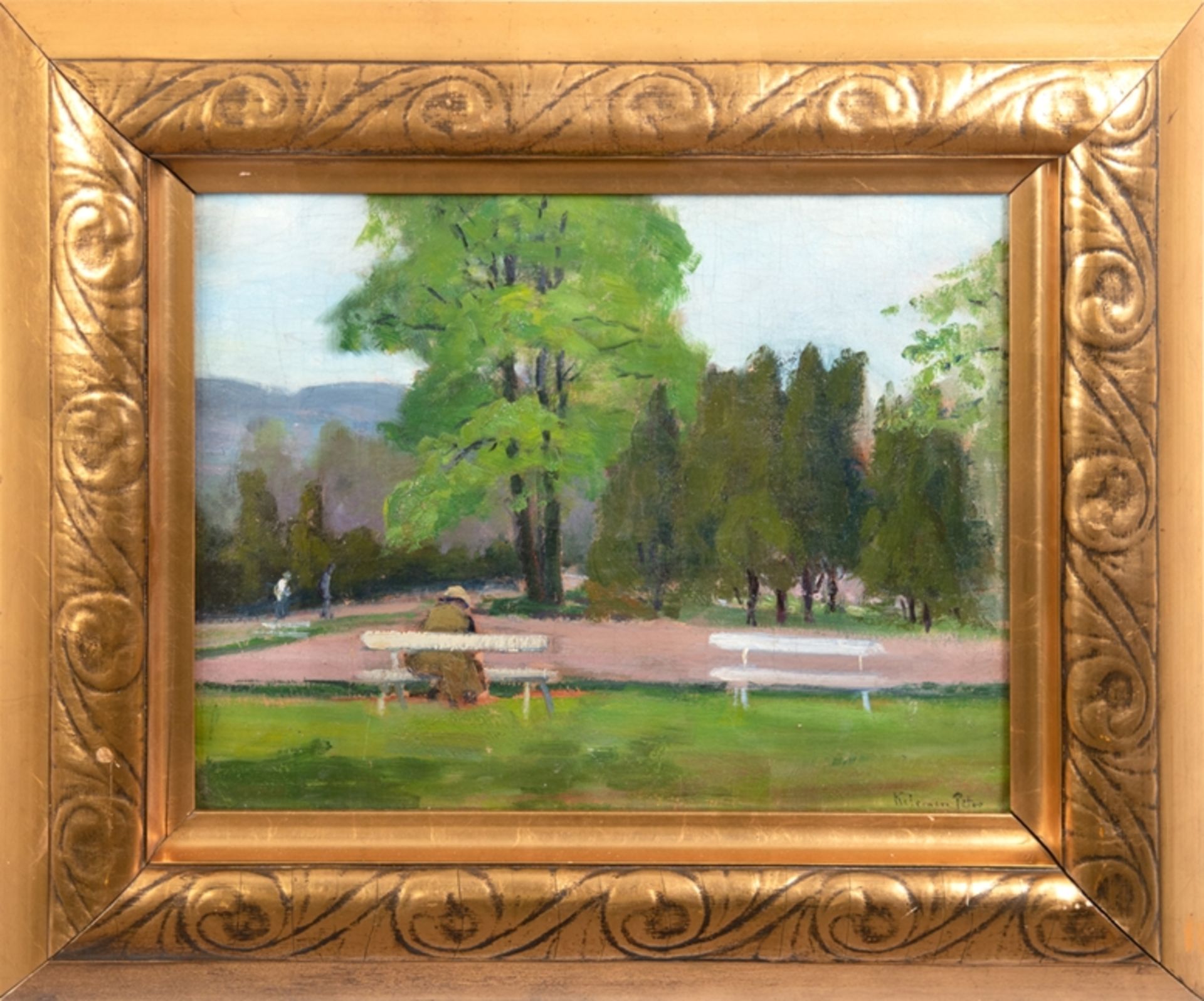 Kelemen, Peter (Ungarischer Maler 20. Jh.) "Parklandschaft mit alten Baumbestand und Personenstaffa