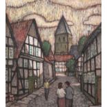 Wein, Aloys (1907 Braunsberg-1998 Bad Sassendorf) "Passanten in der Altstadt von Soest", Öl/ Lw., m