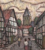 Wein, Aloys (1907 Braunsberg-1998 Bad Sassendorf) "Passanten in der Altstadt von Soest", Öl/ Lw., m