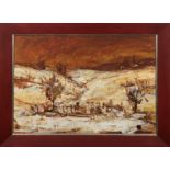 Bob, E. "Winterlandschaft bei Sonnenuntergang", Öl/Mp., sign u.r., 43x61 cm, Rahmen