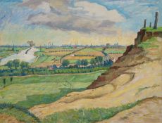 Rusche, Moritz (1888 Zeddenick-1969 Magdeburg) "An der Elbe", Öl/ Lw., unsign., rückseitig bez., 65