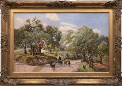 Rafter, John (1824-1907) "Frau mit Ziegen in ländlicher Landschaft", Öl/ Lw., 61x97 cm, Rahmen