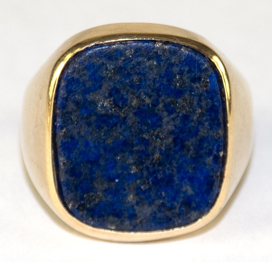 Ring, 585er GG, 5,7 g, ungravierte Lapislazuli-Platte, RG 55, Innendurchmesser 17,5 mm