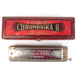 Mundharmonika "Chromonika II", M. Hohner, Gebrauchspuren, Ges.-L. 15,5 cm, im Originaletui