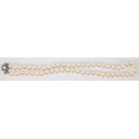 Akoya-Perlenkette, weiße Perlen ca. 7 mm Durchmesser, Länge ca. 43 cm, Silber-Verschluß