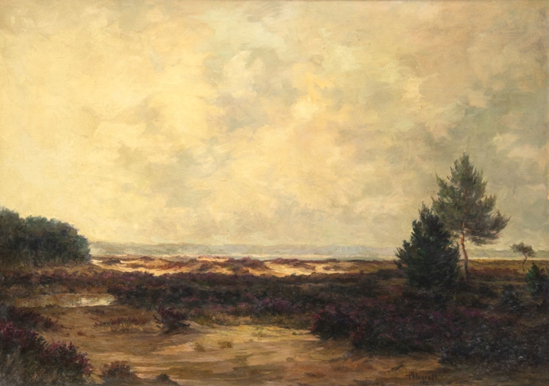 Pflugradt, Franz (1861 Peenwerder/Demmin-1946 Zingst) "Küstenlandschaft", Öl/ Lw., sign. u.r., 53x7