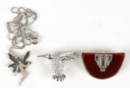 3 Teile Schmuck, 925er Silber, Brosche "Kolibri“, mit Zirkonia, Kette ca. 45,5 cm mit "Elfe“, Brosc