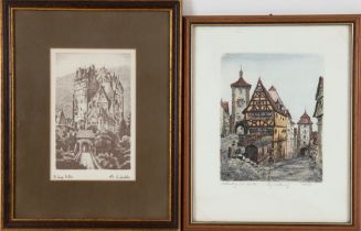 2 Lithographien "Burg Eltz", bez. u.l. und sign. u.r., 19x13 cm, im Passepartout hinter Glas und Ra