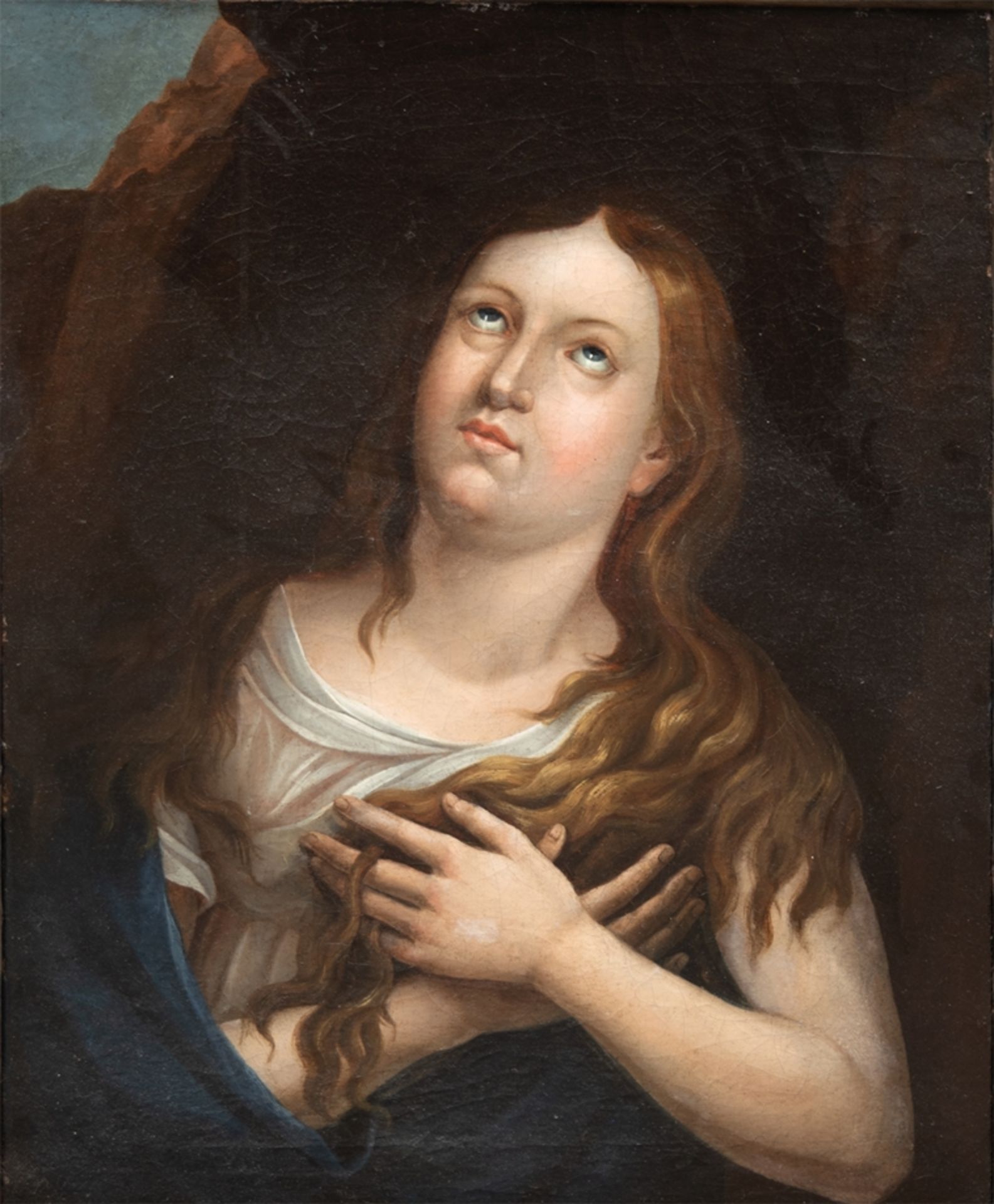 Maler des 18. Jh. "Junge Frau bei der Andacht", Öl/ Lw., doubliert, unsign., 57x44 cm, Rahmen