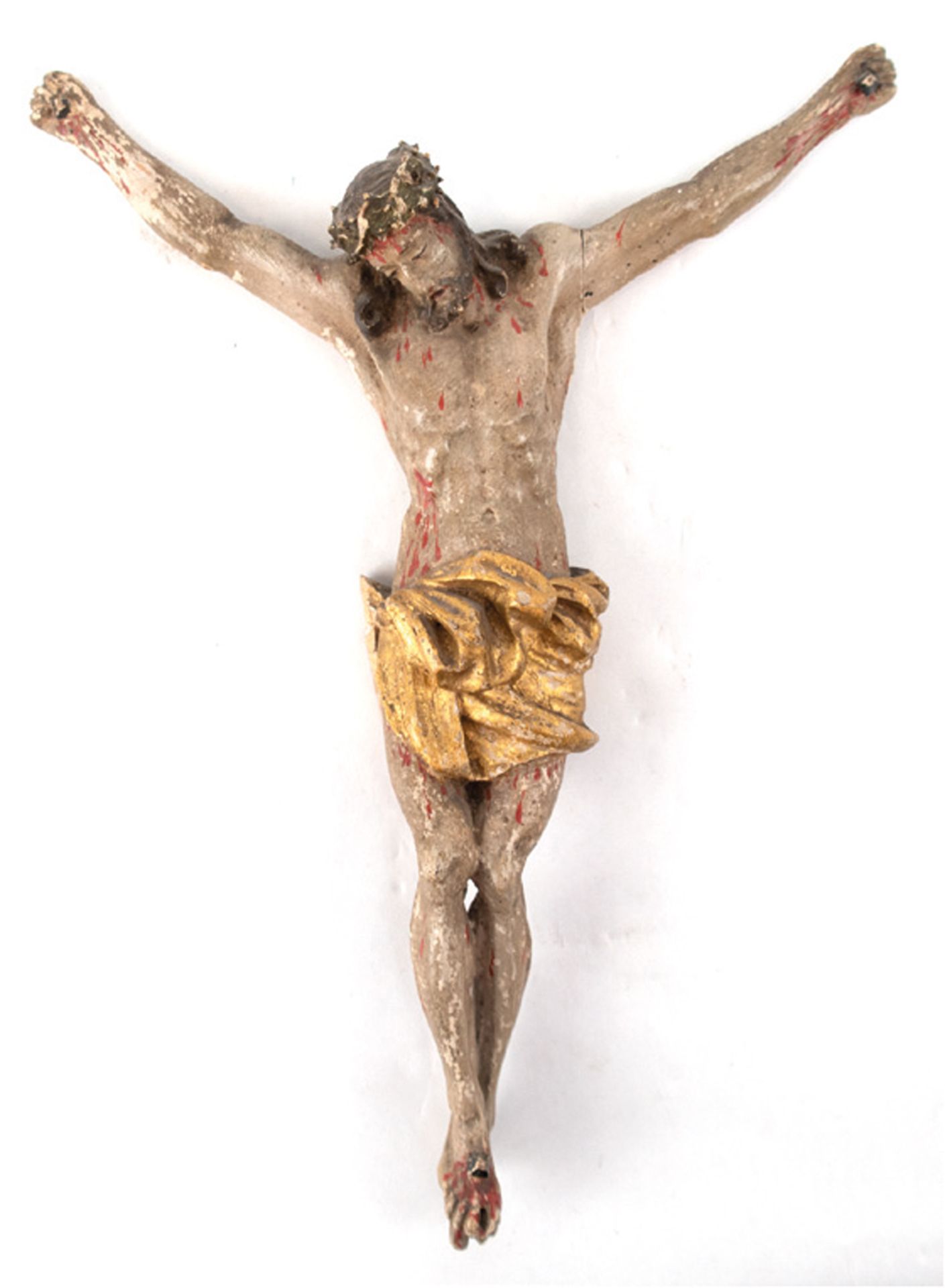 Barock-Figur "Christus", Holz geschnitzt, farbig gefaßt, vergoldeter Lendenschutz (beschäd.), 3 Nag
