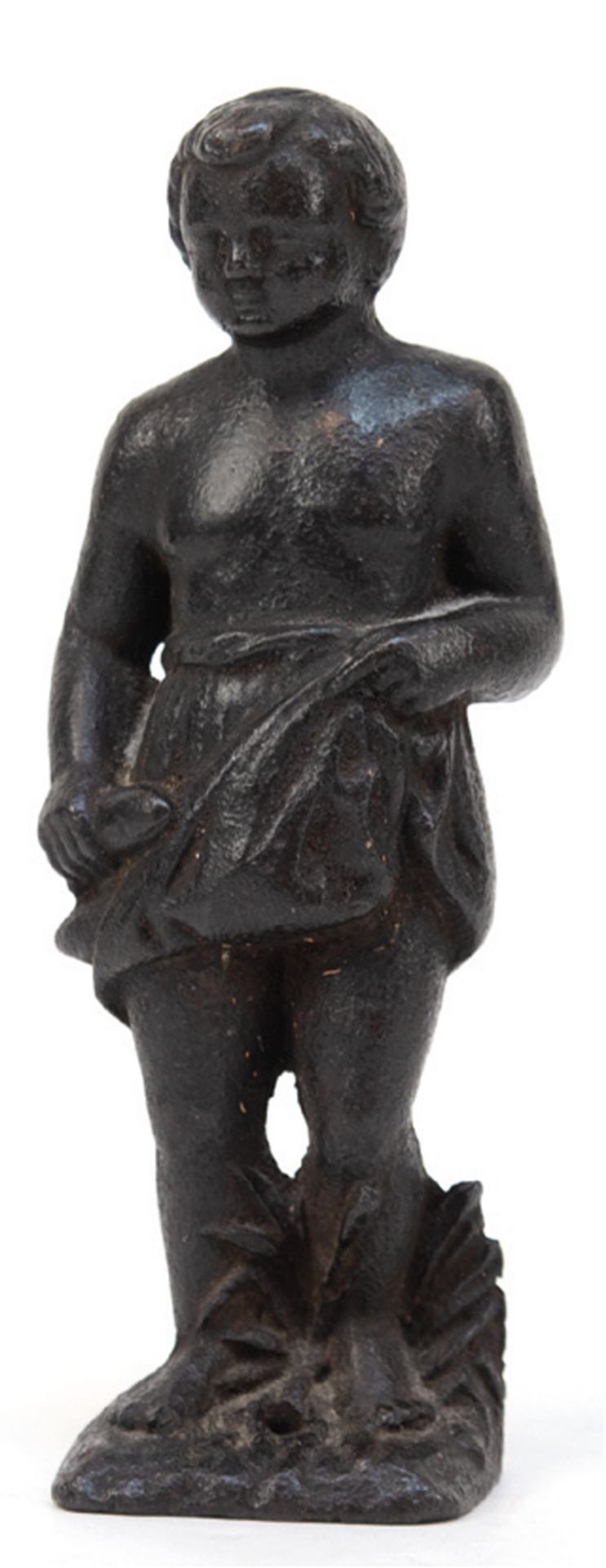 Figur "Mann mit Lendenschurz", 18./ 19. Jh., Eisenguß, Sockel mit Bohrung, H. 15,5 cm