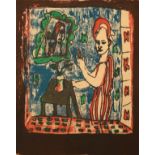 Lemke, Rudolf (1906 Gollnow-1957 Jena) "Frau am Tisch", Grafik, unsign., rückseitig Nachlaßstempel,