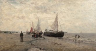 Riess, Paul (1857 Fichtwerder bei Landsberg an der Warthe-1933 Dessau) "Boote am Strand", Öl/H., si