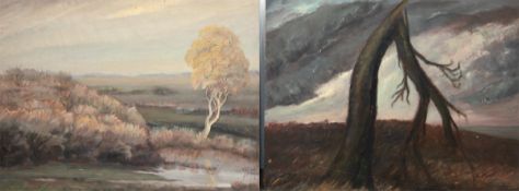 2x Dodenhoff, Heinz (1889 Tarmstedt-1981 Worpswede) "Moorlandschaft" und "Baum nach Unwetter", Öl/ 