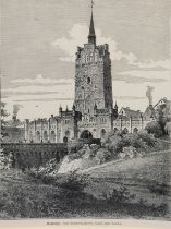"Kröpeliner Tor in Rostock-Alte Befestigung, Tor und Turm", Holzstich um 1880, mittig unten bez., 2