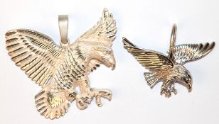 2 diverse Anhänger in Form eines Adlers, 925er Silber, 4x4,5 cm und 3x4 cm