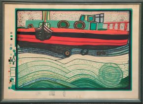 Hundertwasser, Friedensreich (1928 Wien-2000 an Bord der Queen Elizabeth 2) "Regentag auf Liebe Wel