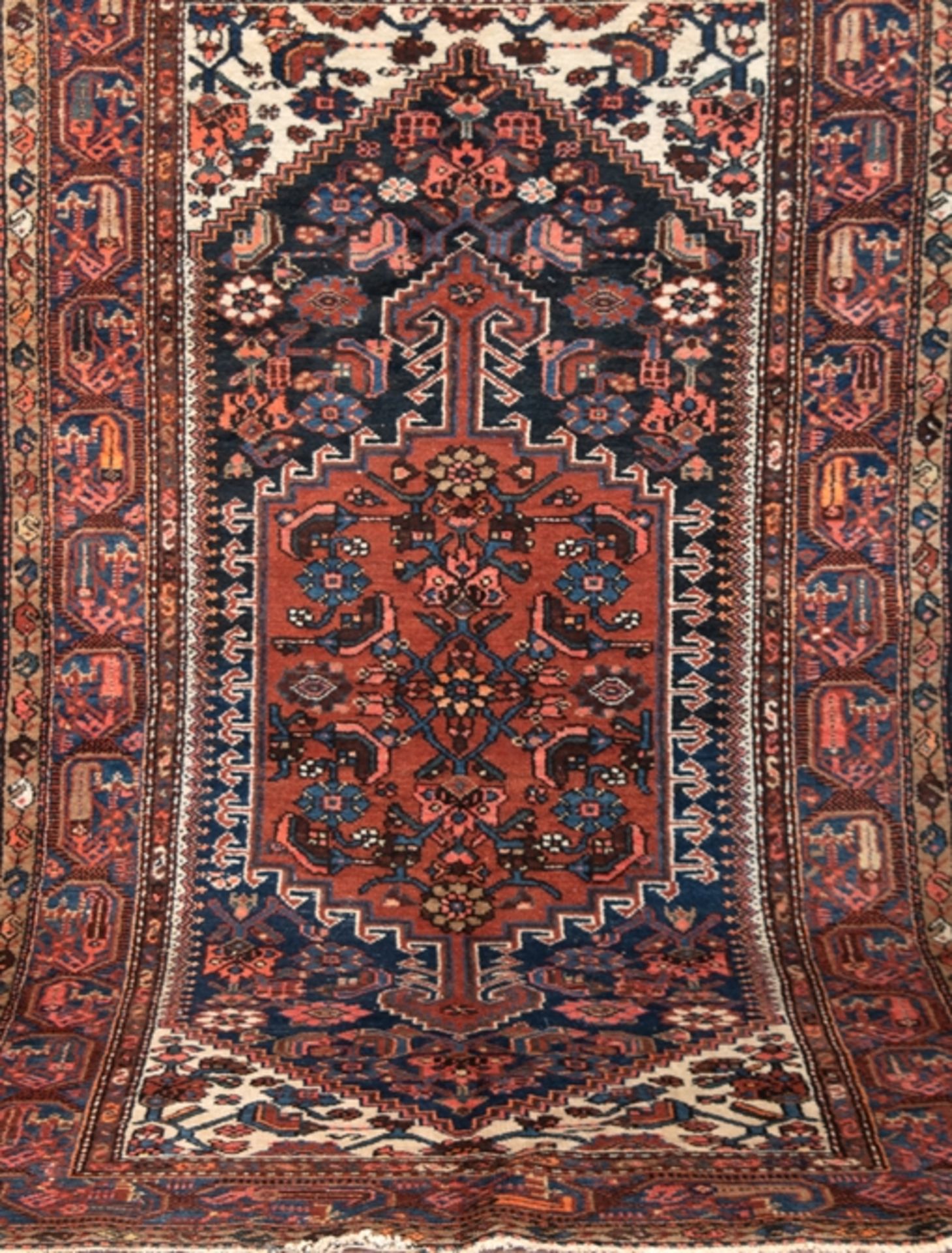 Kurde, Persien, blaugrundig und rot, Fransen unvollständig, 122x208 cm