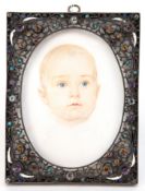 Miniatur im Silber-Standrahmen, um 1900, "Kinderporträt", Gouache /Bein, Silber-Rahmen, 84 Zol., du