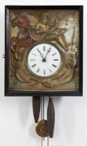 Biedermeier-Rahmenuhr um 1850, ebonisiertes Holzgehäuse, hinter verglaster Front emailliertes Ziffe