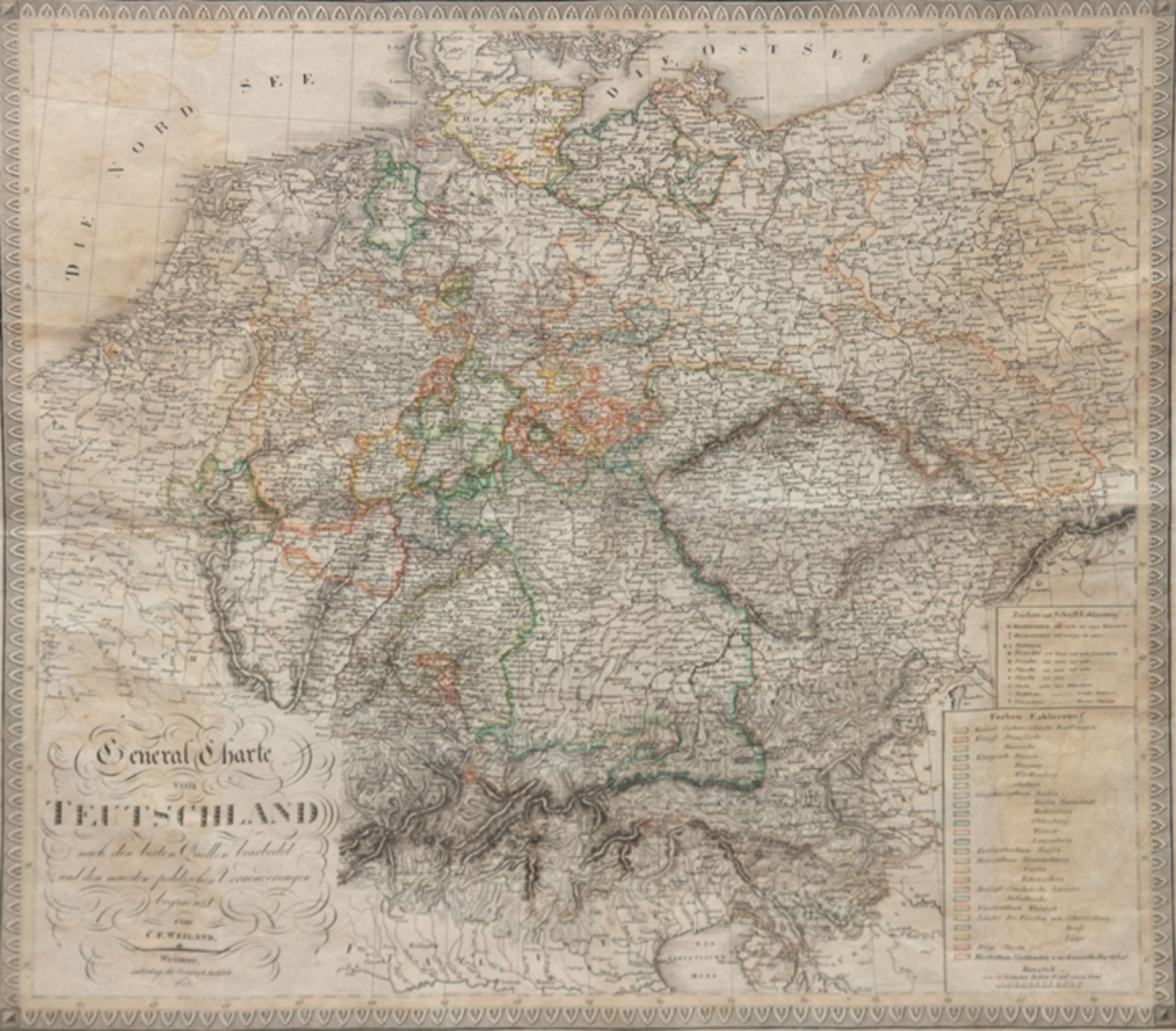 Karte "General Charte von Teutschland", kolorierter Kupferstich, nach C.F. Weiland bei Geograph Ins