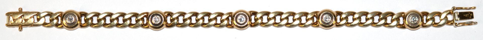 Brillant-Armband, 585er GG/WG, ausgefasst mit 5 Brillanten von zus. 0,40 ct. (punziert), VVS-VS, Ka