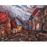 Deutscher Postexpressionist "Dorfgasse", monogr. "HH" u.r. und dat. ´58, 40x50 cm, Rahmen