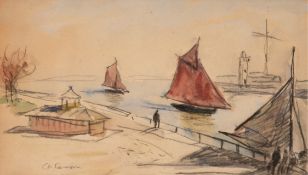 Camoin, Charles (1879 Marseille-1965 Paris) "Sortie du Port d´ Honfleur", um 1928/ 30, Aquarell/ Bl