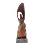 Figur "Kniende Frau", Holz, auf Sockel geschnitzt, auf Marmorsockel, Ges.-H. 31,5 cm