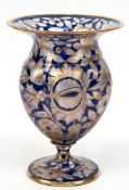 Vase, Anfang 20. Jh., farbloses Glas mit floraler Bemalung in Kobaltblau und Gold, gebauchte, verti