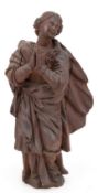 Heiligen-Figur "Betende Madonna", 19. Jh., Holz plastisch geschnitzt, patiniert, mehrere Risse und 