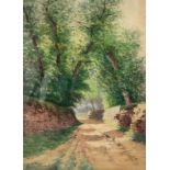 Wachenhusen, Friedrich (1859 Schwerin-1925 Schwerin) "Sommerlicher Landweg", Aquarell, sign. u.l.,