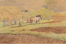 Hubert, Erwin (1883 Wien-1963 Palma/ Mallorca) "Bei der Feldarbeit in Gaaden", Aquarell/ Papier, si