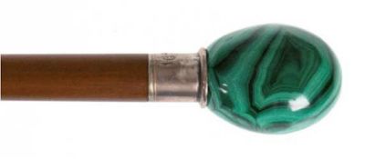 Spazierstock, mahagonifarbenes Holz, Malachit-Knauf auf 925er Silbermontierung, L.  97 cm