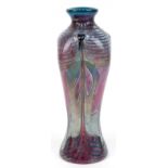 Vase, Eisch signiert, farbloses Glas, rosa/blau überfangen, mit lüstrierendem Dekor, H. 30,5 cm