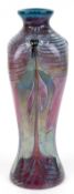 Vase, Eisch signiert, farbloses Glas, rosa/blau überfangen, mit lüstrierendem Dekor, H. 30,5 cm
