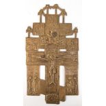 Orthodoxes Kreuz, Messing, reich figürlich reliefiert, 22x10,5 cm