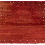 Persischer Teppich, kleine farbige Quadrate auf rotbraunem Grund, 290x240 cm