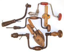 Konvolut Schreinerwerkzeug, um 1950, 6-teilig und Paar Holz-Schuhspanner