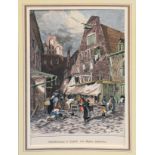 Schönleber, Gustav (1851 Bietigheim-1917 Karlsruhe) "Schlächtergang in Rostock", kolorierter Holzst
