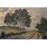 Maler um 1920 "Waldweg", Öl/ Lw., unsign., Farbverluste, Lw. besch. o.l., 70x100 cm, Rahmen