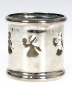 Teelichthalter, versilbert, durchbrochene Wandung mit Engeldekor, H. 5 cm, Dm. 5 cm