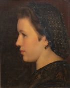 Lang, August (1839 Wien-1895 ebenda) "Porträt einer jungen Frau mit Haarnetz", Öl/ Lw., signiert un