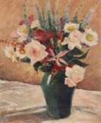 Hoffmann, H. (Worpsweder Künstler um 1950) "Blumen in blauer Vase", Öl/ Lw., sign. u.l., 52x40 cm, 