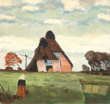 Böttjer, Martin (1895-1971 Worpsweder Maler, Schüler von Walter Bertelsmann) "Worpsweder Gehöft", Ö