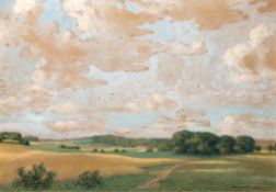 Biedermann, Albrecht (1870 Berlin-1949 ebenda) "Weite Landschaft", Öl/ Holzpaneel, sign. u.r., 58x7