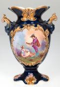 Vase, Böhmen um 1900, Josef Strnact, Modellnr. 1175, Fayence, kobaltblau mit Reliefdekor, frontseit