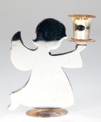 Leuchter, figürlich, versilbert, Engel der Kerzentülle hält, auf rundem Fuß, H. 13 cm